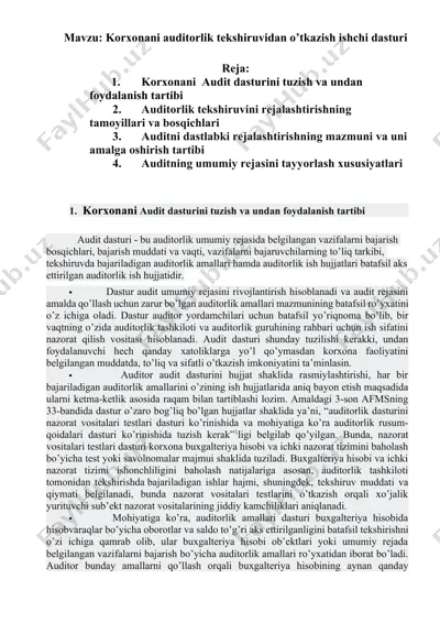 korxonani auditorlik tekshiruvidan o’tkazish ishchi dasturi — DOCX