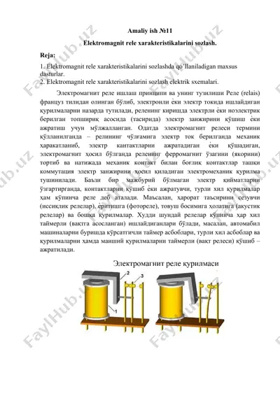 elektromagnit rele xarakteristikalarini sozlash — DOCX