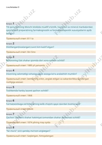tibbiyot haqida test savollari — DOCX