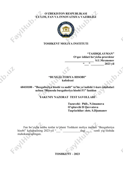"biznesda buxgalteriya hisobi f1" fanidan test savollari — DOCX