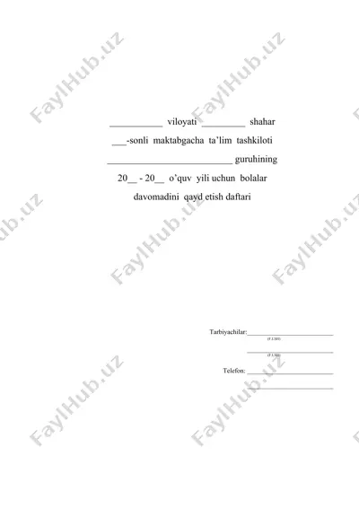 o‘quv yili uchun bolalar davomadini qayd etish daftari — DOCX