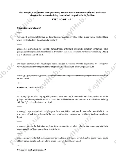 texnologik jarayonlarni boshqarishning axborot kommunikatsiya tizimari — DOCX