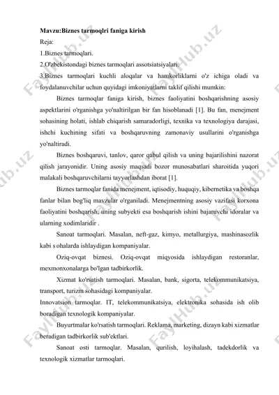 biznes tarmoqlari faniga kirish — DOCX