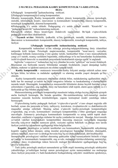 pedagogik kasbiy kompetentlik va kreativlik — DOCX