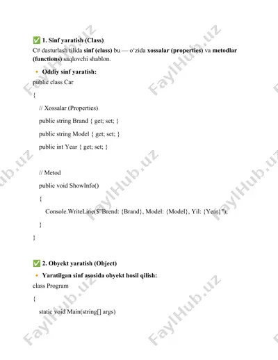 sinflar va obyektlar — DOCX