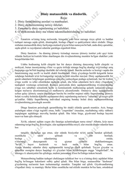diniy mutaassiblik va dindorlik — DOCX