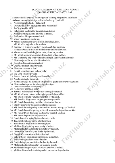 san'at sohasida axborot texnologiyalari fanining maqsadi va vazifalari — DOCX