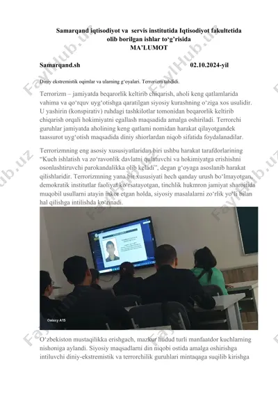 diniy ekstremizm va terrorizm haqida ma'lumotlar — DOCX