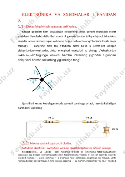 elektronika va sxemalar fanidan x — DOCX