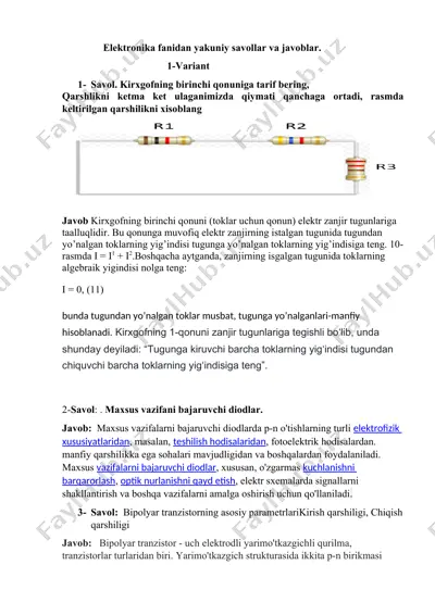 elektronika fanidan yakuniy savollar va javoblar — DOCX