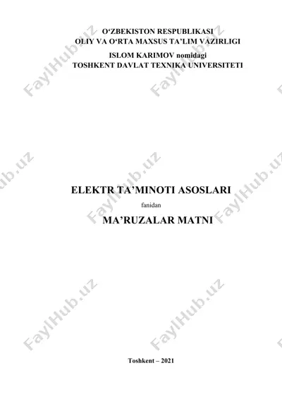elektr ta’minoti asoslari fanidan ma’ruzalar matni — DOCX