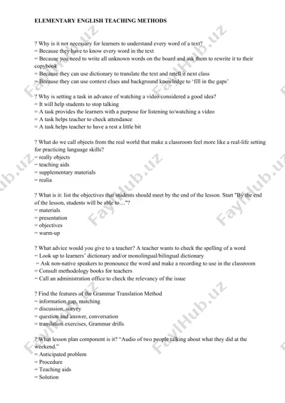 elementary english teaching methods — DOCX