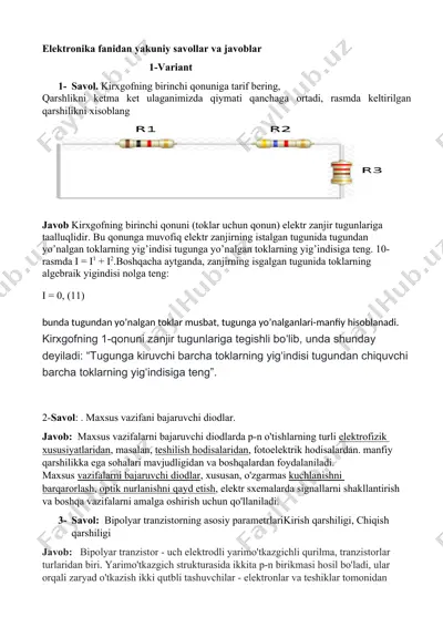 elektronika fanidan yakuniy savollar va javoblar — DOCX