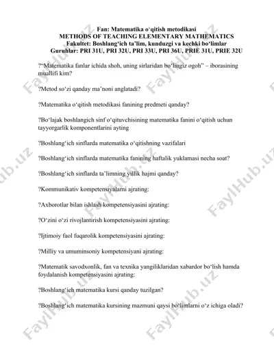 matematika oʻqitish metodikasi — DOCX
