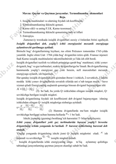 issiqlik dvigatellari va ularning foydali ish koeffitsenti — DOCX