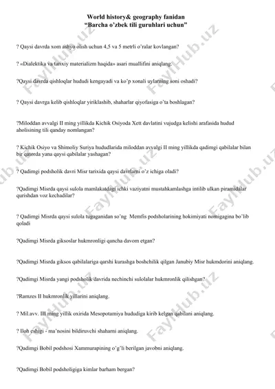 world history & geography fanidan "barcha o'zbek tili guruhlari uchun" — DOCX