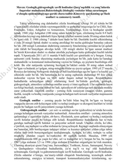 geologik va gidrogeologik xavfli hodisalar — DOCX