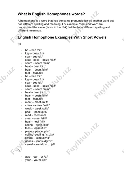 english homophones words — DOCX