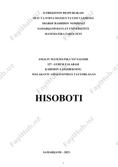 guruh talabasi karimov lazizbekning malakaviy amaliyoti — DOCX