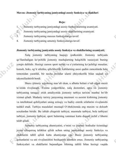 jismoniy tarbiyaning jamiyatdagi asosiy funksiya va shakllari — DOCX