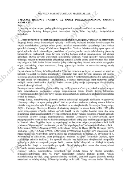 jismoniy tarbiya va sport pedagogikasining umumiy asoslari — DOCX