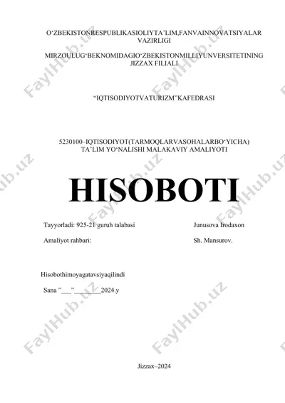 iqtisodiyot (tarmoqlar va sohalar bo‘yicha) ta’lim yo‘nalishi malakaviy amaliyoti — DOCX