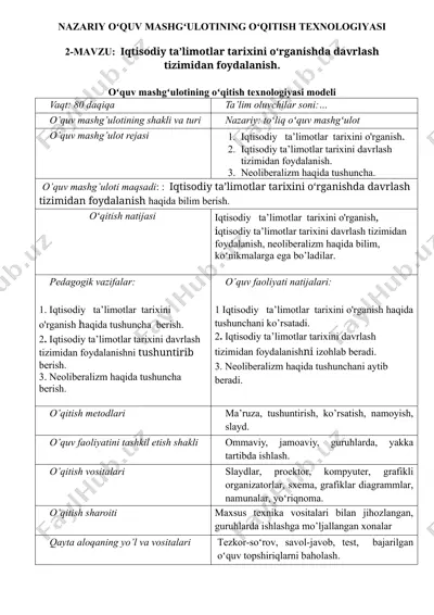 iqtisodiy ta'limotlar tarixini o‘rganishda davrlash tizimidan foydalanish — DOCX