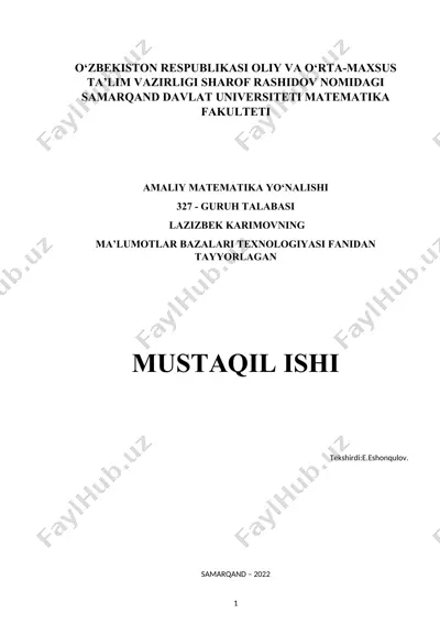ma'lumotlar bazalari texnologiyasi fanidan topshiriqlar — DOCX