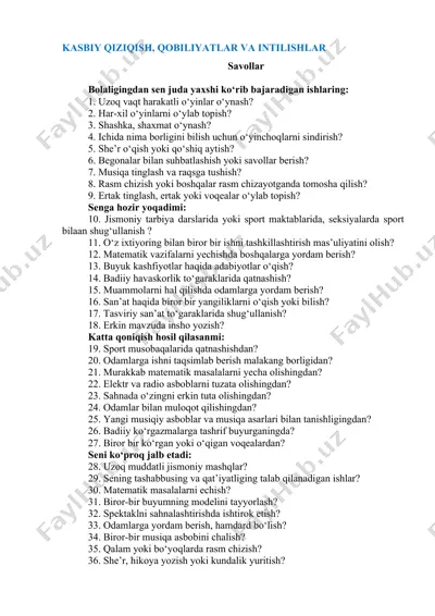 kasbiy qiziqish, qobiliyatlar va intilishlar — DOCX