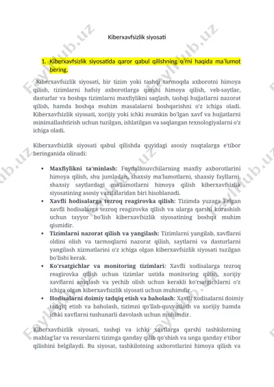 kiberxavfsizlik siyosati — DOCX