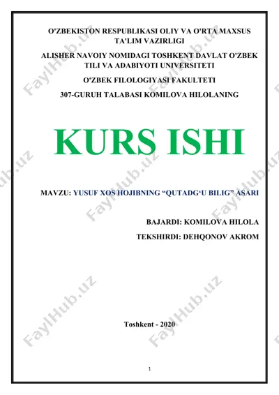 yusuf xos hojibning “qutadg‘u bilig” asari — DOCX