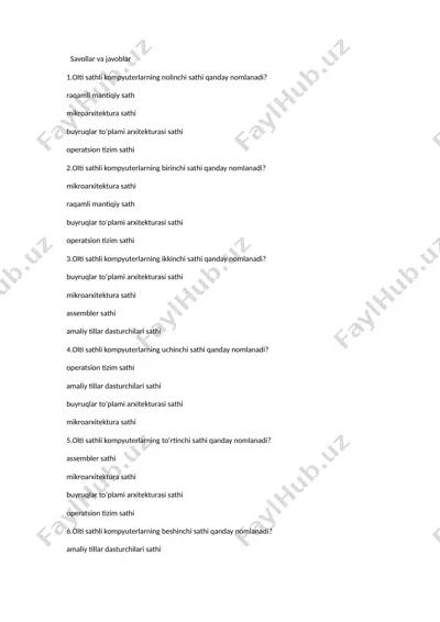 olti sathli kompyuterlarning mikroarxitekturasi — DOCX