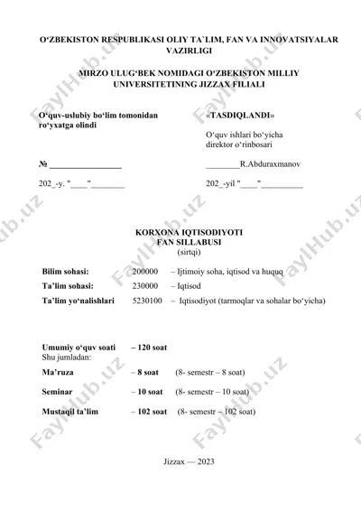 korxona iqtisodiyot fan sillabusi — DOCX