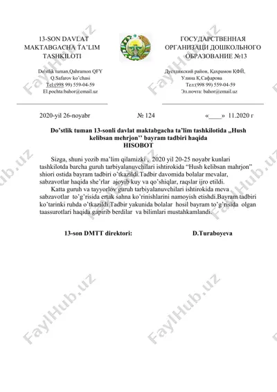 "hush kelibsan mehrjon" bayram tadbiri — DOCX