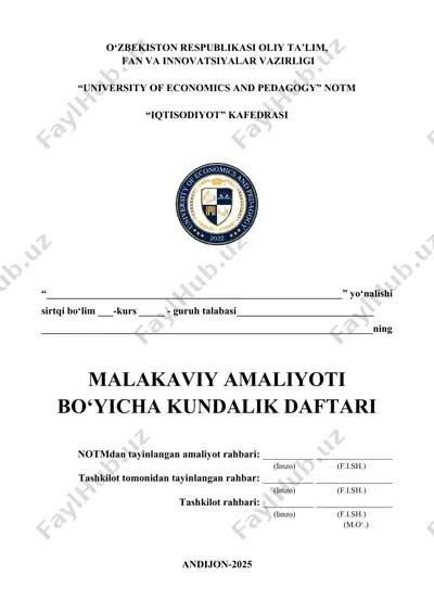malakaviy amaliyot bo‘yicha kundalik daftari — DOCX