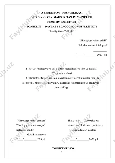 "biologiya va uni o’qitish metodikasi" ta’lim yo’nalishi — DOCX