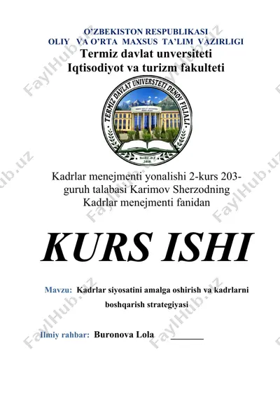 kadrlar siyosatini amalga oshirish va kadrlarni boshqarish strategiyasi — DOCX