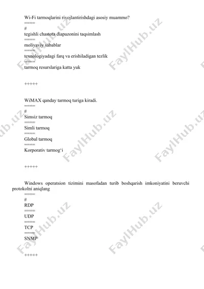 wi-fi tarmoqlarini rivojlantirishdagi asosiy muammo — DOCX