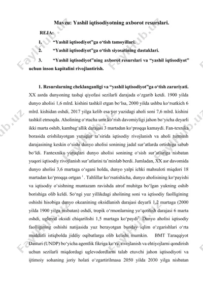 yashil iqtisodiyotning axborot resurslari — DOCX