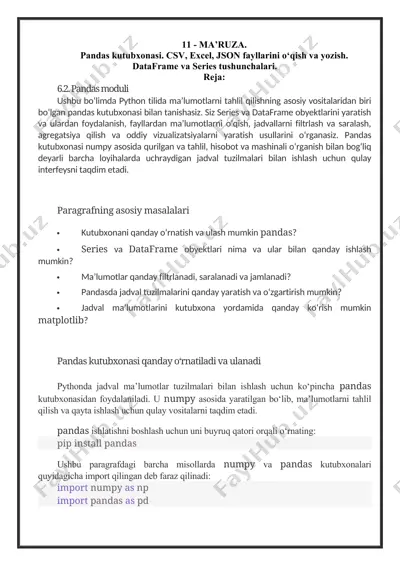 pandas kutubxonasi — DOCX