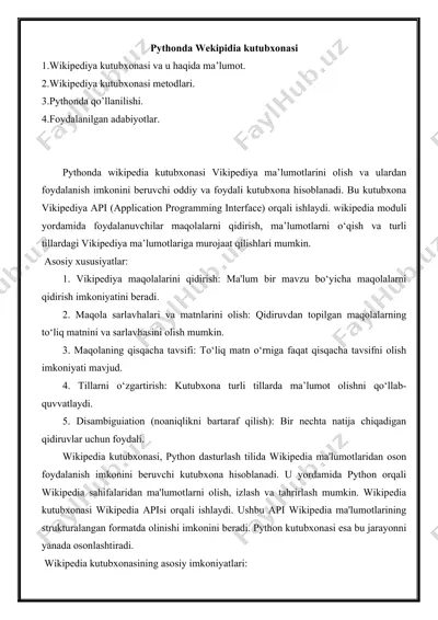 pythonda wikipedia kutubxonasi — DOCX