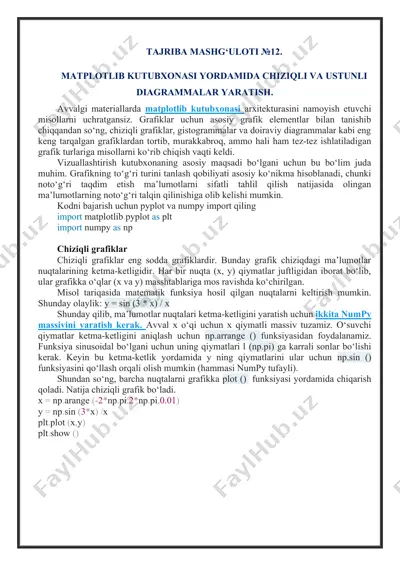 matplotlib kutubxonasida chiziqli va ustunli diagrammalar yaratish — DOCX