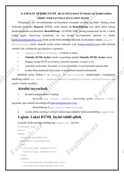 veb-sahifadan ma'lumot yig'ish — DOCX