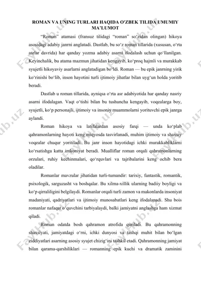 roman va uning turlari haqida — DOCX
