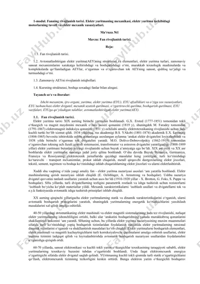 elektr yuritma tarixi — DOCX