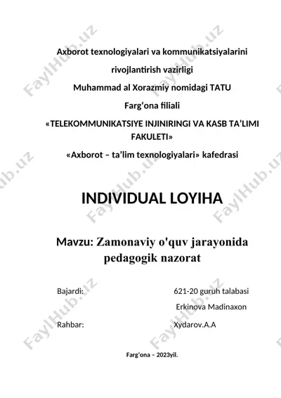 zamonaviy o'quv jarayonida pedagogik nazorat loyihasi — DOCX