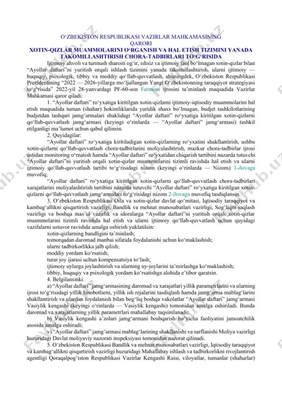 xotin-qizlar muammolarini o‘rganish va hal etish tizimi — DOCX