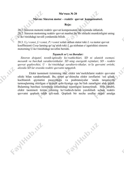 sinxron motor - reaktiv quvvat kompensatori — DOCX