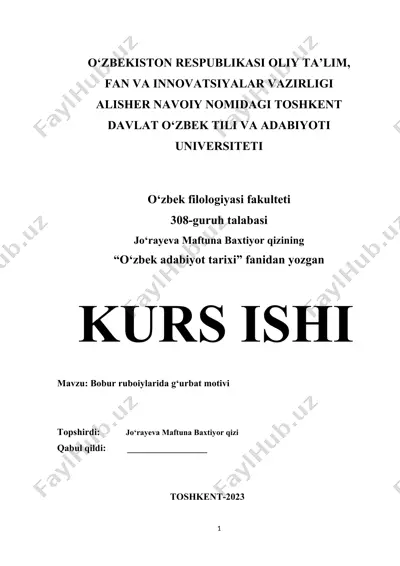 kurs ishi "bobur ruboiylarida g‘urbat motivi" — DOCX