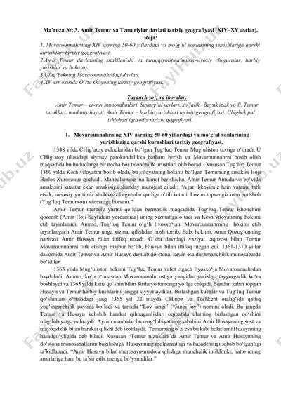 amir temur va temuriylar davlati tarixiy geografiyasi (xiv–xv asrlar) — DOCX